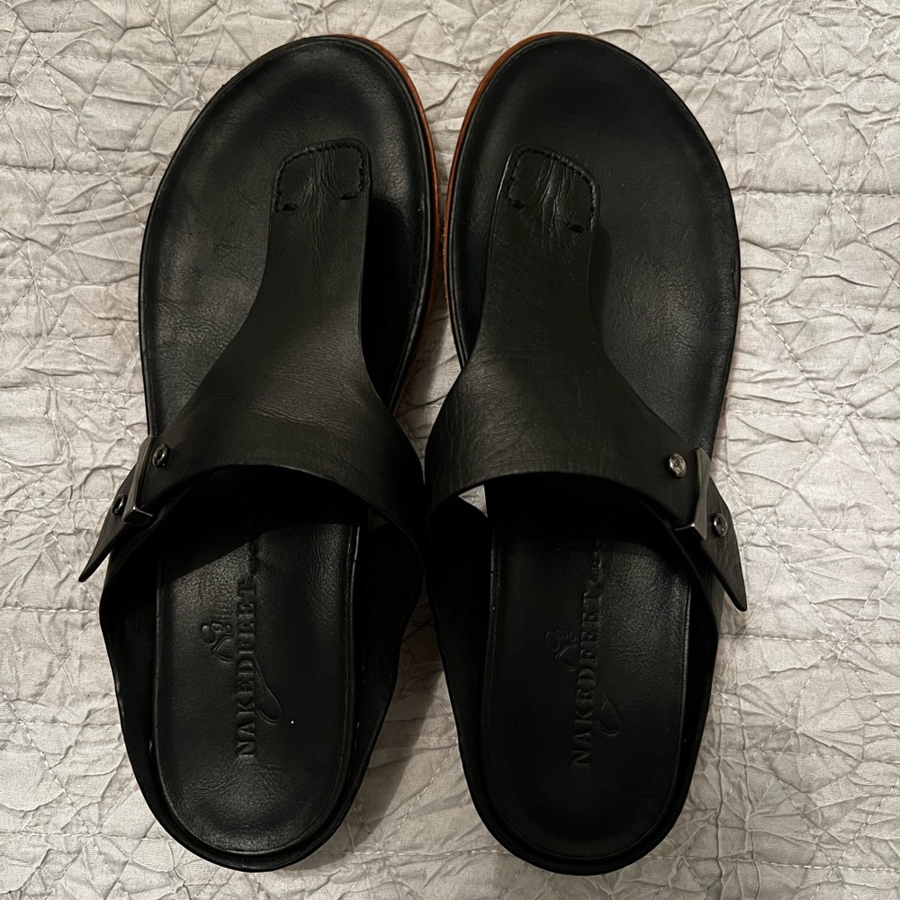 Black Cork-Platform Women's Thong Sandals - Picture 2 of 4